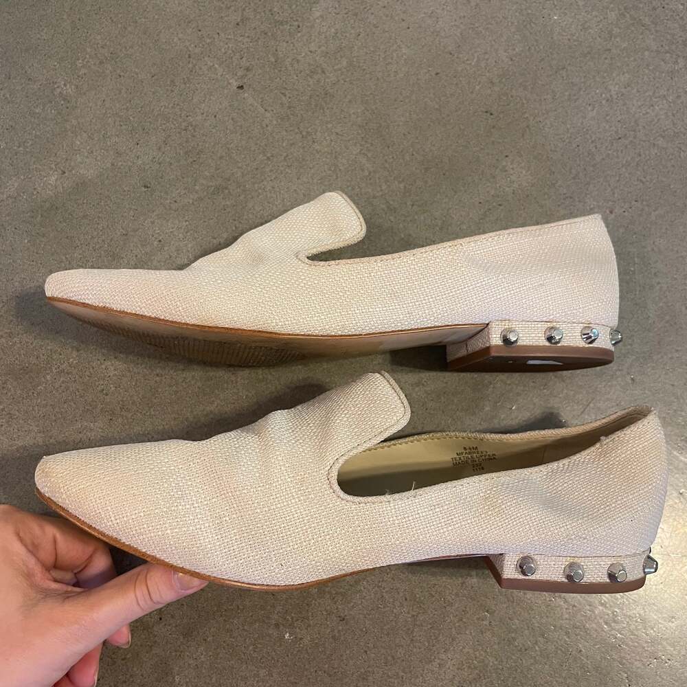 Marc Fisher Beige natural slip on abree flats studded low heel women shoes 8.5